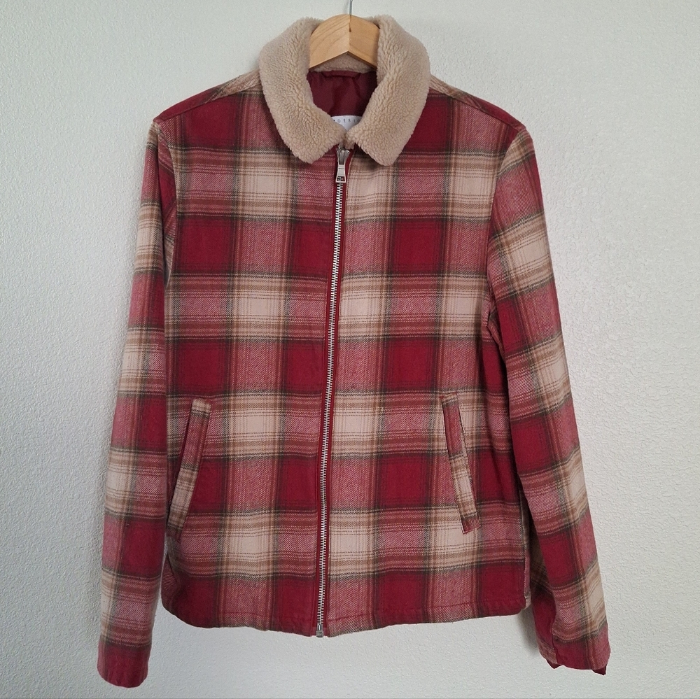ASOS DESIGN Geruit Harrington Red & Tan Plaid Coat Size S/38"